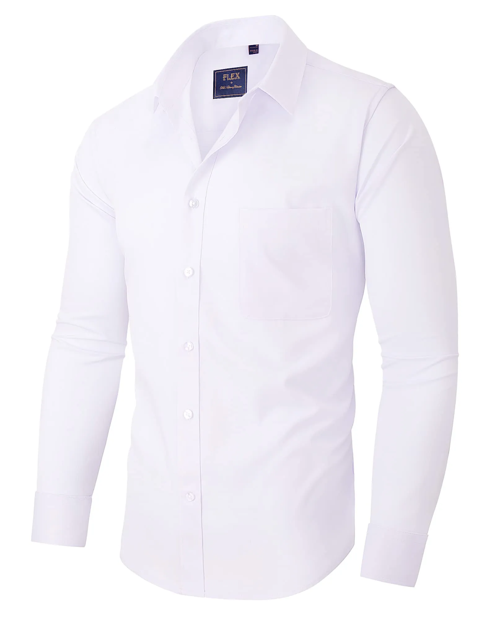Alimens & Gentle Men's Dress Shirts Long Sleeve Stretch Wrinkle-Free Solid Formal Button Down Shirt with Pocket(White, Large Tall)